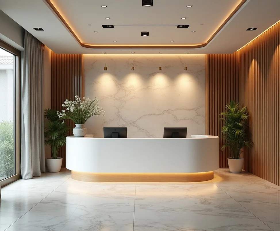 Travel booking office interior showing consultation area